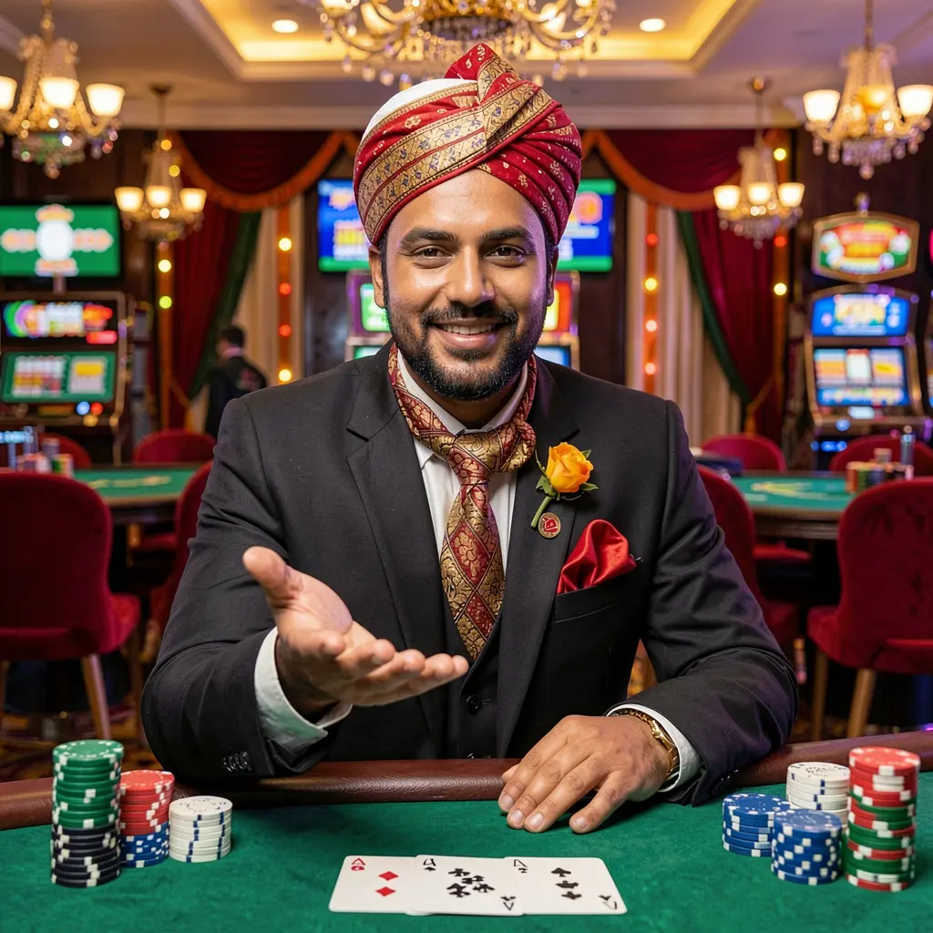 Professional Bangladeshi casino host welcoming players at a live table with cards and chips representing the trusted QQ999 login experience